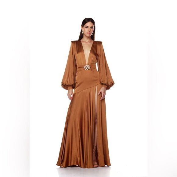 NWOT BRONX AND BANCO Carmen Maxi Dress in Copper GOLD - Picture 1 of 16